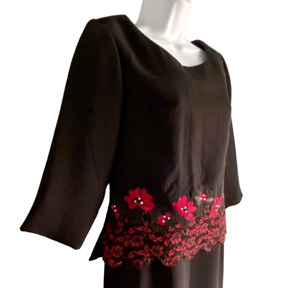 Clues Collection Black Dress Red Floral Waist Size 4P - Picture 6 of 9